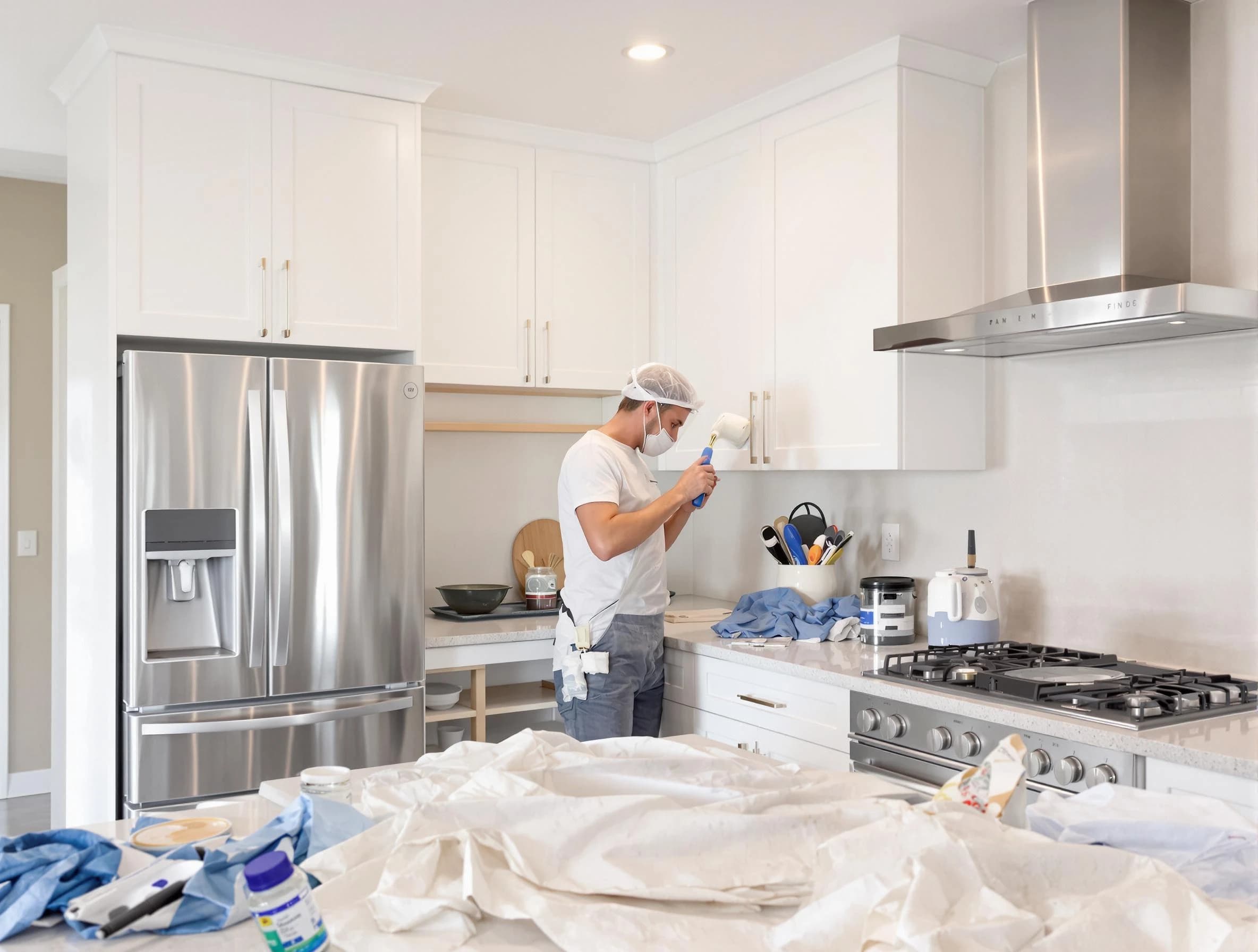 Streetsboro House Painters painter applying a fresh coat in a kitchen located in Streetsboro, OH